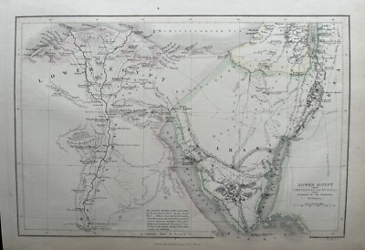 1854 Altes Ägypten Handkolorierte Original Antike Karte von William Hughes