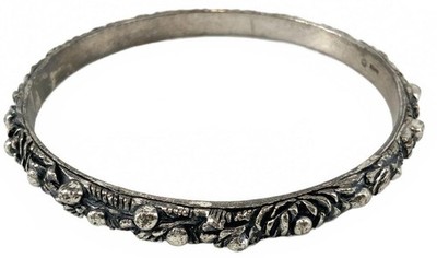 Vintage Napier Silvertone Brutalist Bangle Bracelet Textured Floral Scroll