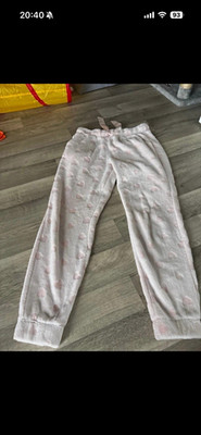 Damen Pyjamahose Fleece Polyester rosa Punkte Herz Schleife Zugband Gr. M
