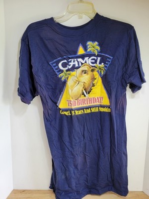 Vintage 1988 Joe-Camel Cigarettes 75th Birthday TShirt Size L Blue single stitch