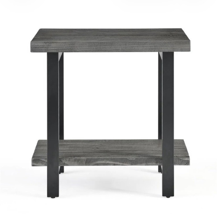 Pomona Metal and Wood 2-Tier End Table, Living Room Furniture, Rustic,Slate Gray