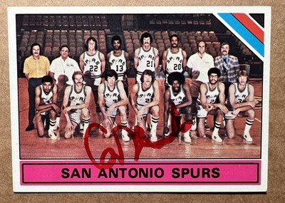 COBY DIETRICK AUTOGRAPHED 1975-76 TOPPS SAN ANTONIO SPURS TEAM CARD # 327