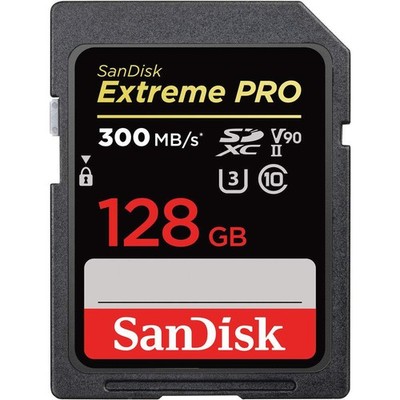 Original SanDisk Extreme PRO 128GB SDXC 300MB/s, UHS-II, Class 10, V90, U3