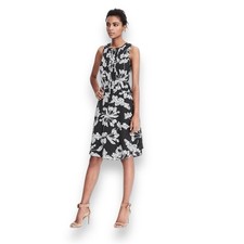 Banana Republic Floral Tie Neck Knee-Length Dress Sz 2