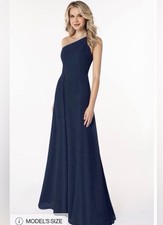 Azazie Dallas Dark Navy One-Shoulder Chiffon Bridesmaid Wedding Formal Gown