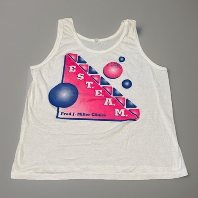 Vintage 80s Fred Miller FJM Esteam Clinic Band Camp White Tank Top Shirt XL