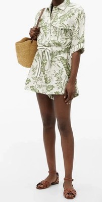 Zimmermann Empire Utility Playsuit Size 0 AU 8 US 4 Linen Khaki Palm. Waist Tie
