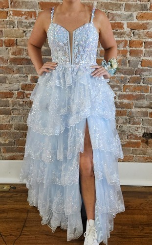 Prom/Formal Dress Baby Blue Lace And Sequins, Corset Back