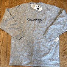 VTG 90s Calvin Klein Jeans Pullover Sweater Gray Medium CK Spellout New