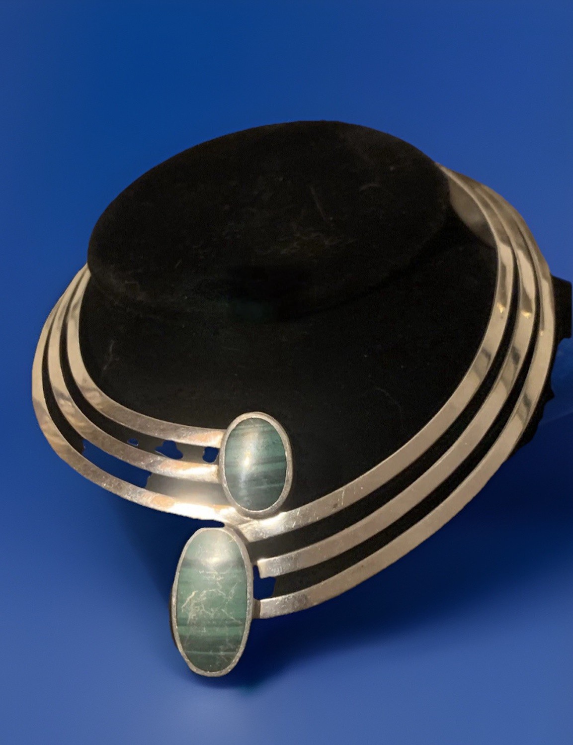 Solid Sterling Silver Malachite Collar Necklace C… - image 12