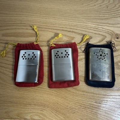 Lot Of 3 Vintage Jon-E Aladdin & Hong Kong Chrome Hand Warmer Pouches
