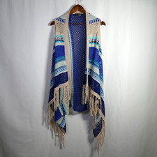 Womens Boho Open Knit Festival Fringe Cardigan Size M Southwestern Western Rodeo