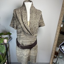 Indigo Women’s Large ~ Brown Beige Belted Sweater Tunic Dress Y2K