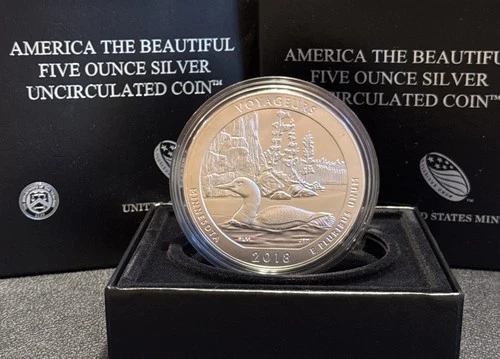 2018 P  America the Beautiful 5 Oz Silver Uncirculated Coin Voyagers National Pk