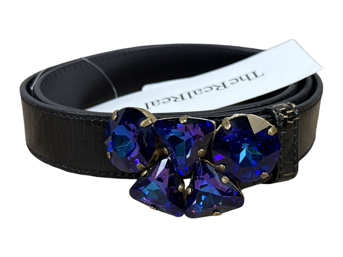 Vintage MIU MIU Blue Crystal Buckle & Black Leather Women's