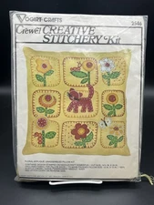 Vintage Vogart Crafts Creative Crewel Stitchery Pillow Kit Kitty Floral 13"x13"