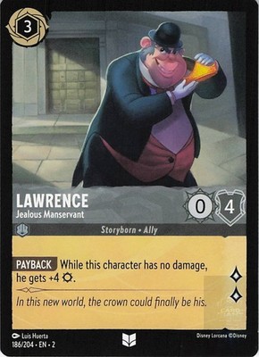 LAWRENCE - JEALOUS MANSERVANT 186/204 Uncommon RISE OF THE FLOODBORN Lorcana NM