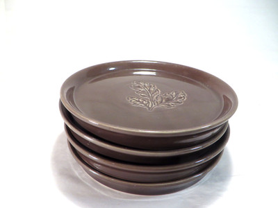 (4) Bee & Willow Salad/Dessert Plates Hays Leaf Chocolate Brown 7.5''