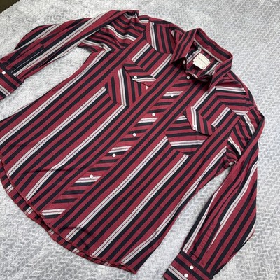 Vintage Frontier Mens Western Pearl Snap Shirt Red Black Gray Cowboy Rodeo Sz L 