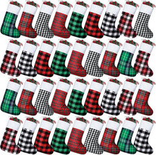 36 Pcs Mini Christmas Stockings 8.27 Inch Small Buffalo Plaid Red Black Stocking