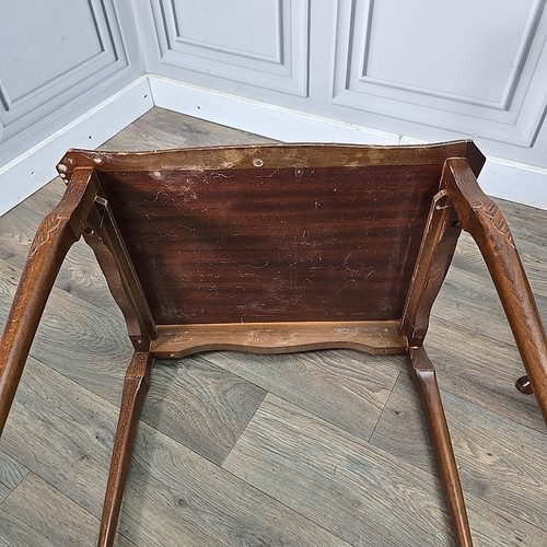 Antique Vintage Queen Anne Carved Wooden Nest Of 3 Tables - Glass Leather Tops - Picture 22 of 24