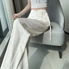 Pink New Chinese Satin Jacquard Suit Pants for Women Spring/Summer 2024 New High