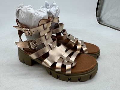 Mia Girl Hezie Gladiator Sandal Women's Rose Gold Zip Up Buckle Block Heel - 13