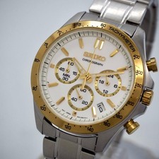 706 Working SEIKO Men's Chronograph Watch White Gold Round