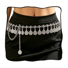 Gold Waist Chain Coin Pendant Belly Chain Metal Chain Belt Boho Waist Silver