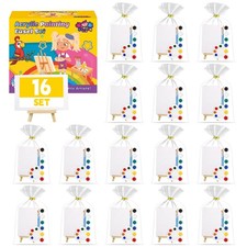 16 Pack 4x6 Inch Acrylic Paint Set - Mini Canvas and Easel Kit for Painting, ...