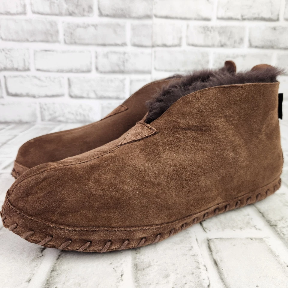 L.L. Bean Wicked Good Men's Size 9 M Brown Suede Soft Slippers Shearling Lining - Image 3 of 4