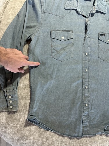 Wrangler Western Denim Shirt Pearl Snap Cowboy Cut Blue Mens XL Long Sleeve - Picture 5 of 12