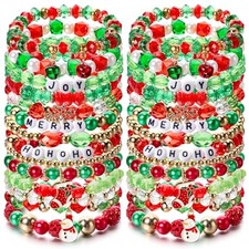 32 Pcs Christmas Beaded Bracelets Snowflake Boots Snowman Bell Charms Rope