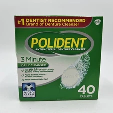 Polident Antibacterial Denture Cleanser  3 Minute Daily Clean 40 Tablets 10/2024
