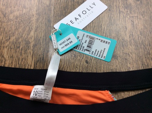 Bnwt Rrp £40 Seafolly Split Band Bikini Bottoms Beach Gypsy Uk 10 Swimwear New - Picture 2 of 4