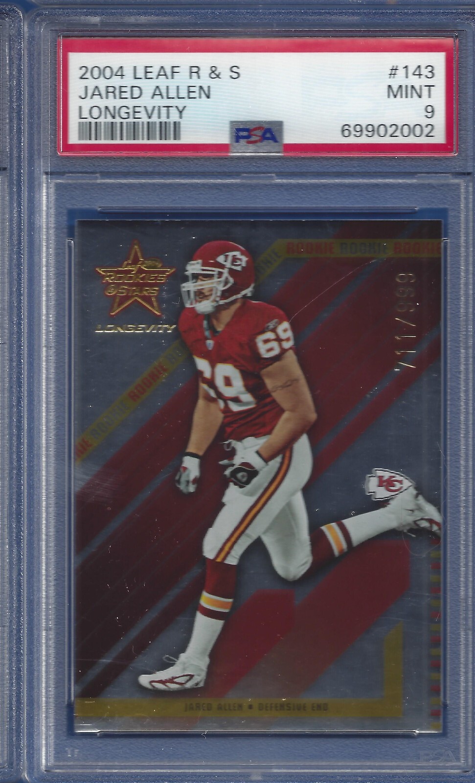 2004 Leaf Rookies & Stars Longevity #143 Jared Allen /999 RC PSA 9 HOF 2025