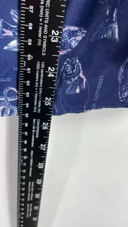 Modcloth Women's Peasant Top Blue Aquatic Print Fish Ruffled 3/4 Sleeve Size S.  - Image 2 of 4