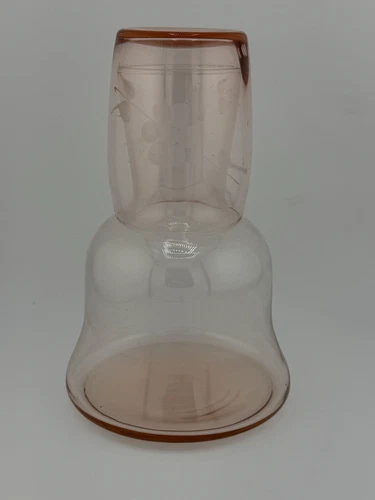 Pink Depression Glass Water Tumble Up Beside Carafe No Chips / Read