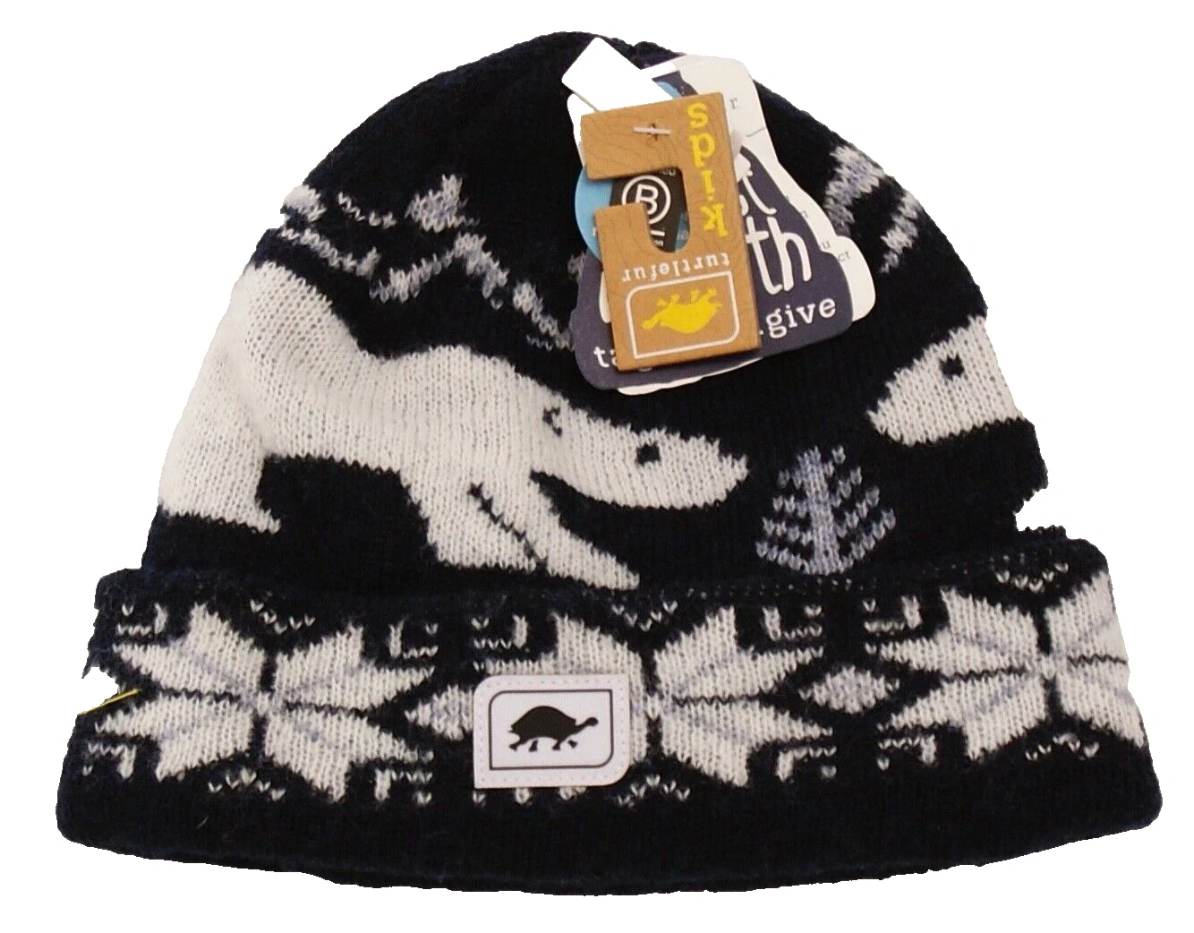 Turtle Fur Baby Toddler Ages 1-3 Navy Polar Bear Knit Beanie Hat Fleece Lining