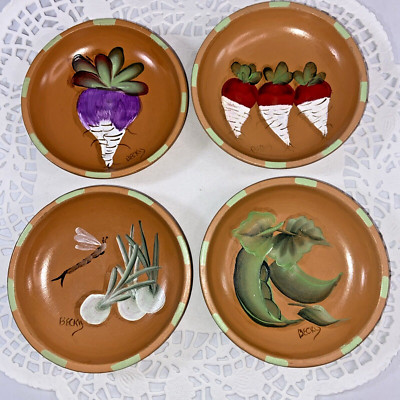 4 Hand Painted Bowl Veggie Set Oil Dipping Salsa Tapas Sauce Salt Seasoning
