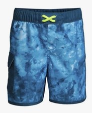 LANDS' END Boys XL 14H / 16H Blue Tie Dye Lined Husky Swim Trunks Shorts NEW