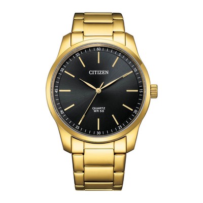 Citizen Quartz Black Dial Analog Men's Gold Bracelet Watch INT