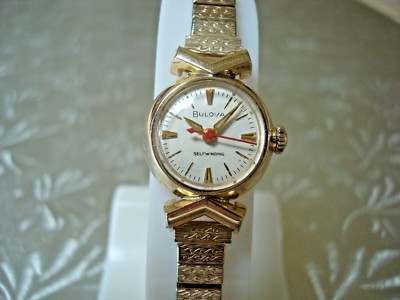 Bulova M4 Lady's Self-winding Watch 17j. 6CMAC Art-deco Org. Band 1960's GC Runs