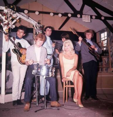English actress Diana Dors with the group The Infernos 1964 Old Photo