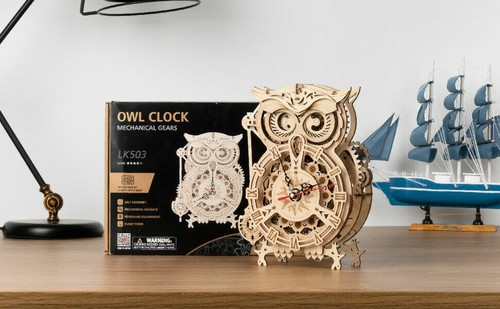 ROKR Mechanical Gear 3D Wooden Puzzle Owl Clock Assembly Building Kits Xmas Gift - Picture 10 of 10