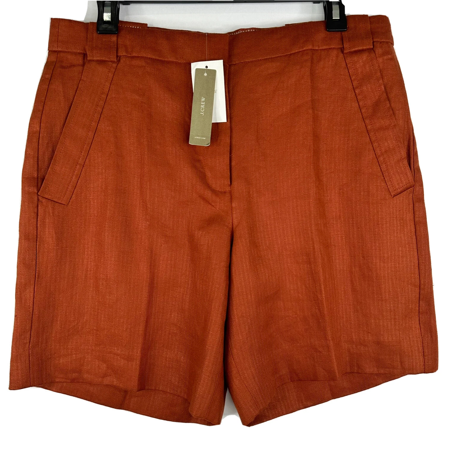 J Crew Womens Linen Herringbone Shorts Size 10 Waist 34 Burnt Orange