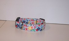 Wet Nose Designs Bright Flowers Dog Collar on Blue Spring Summer Floral Flower
