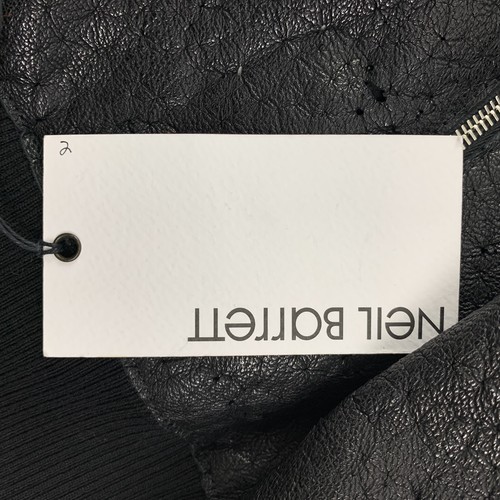 NEIL BARRETT Talla L Negro Cuero Desgastado Bomber Chaqueta - Imagen 7 de 7