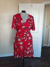 NWOT Shein 5x Red Floral Knee-length Ruffle Hem Wrap Dress