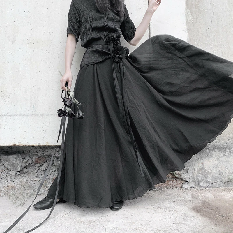Japanese women Harajuku gothic long skirt tactical skirt College